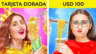 DESAFÍO DE POBRE VS ULTRARRICO | ¡Tarjeta de $100 vs DORADA! Fui adoptada por millonarios en 123 GO!