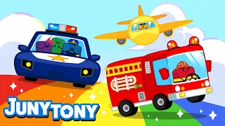 🌈Marshmallows and the Colorful Vehicles | Rainbow Vehicle Songs for Kids | Color Song | JunyTony
