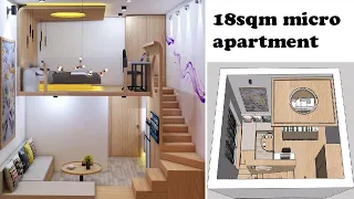 Micro Apartment 18sqm ( Beautiful Tiny Apartment) | Space Saving Ideas | Never Too Small