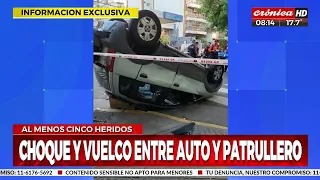 Violento choque entre auto y patrullero