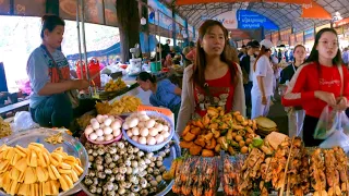 Cambodian countryside street food - Delicious Grilled Frog, Chikhen, fish, Fresh fruits & More