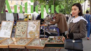 [Mom in Paris vlog]Antique shopping at weekend flea market | shop with me and flower artist Yurika