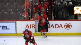 Senators arrive for their pre-game warm-up at the Islanders @ Senators hockey game