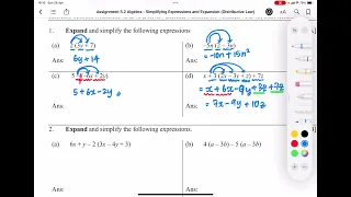 S1 Algebra (2024) Assignment 5.2 Q1Q2 Simple Expansion