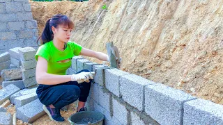 Finishing the Last Solid Pond Wall With DIY Brick - off grid living - live with nature