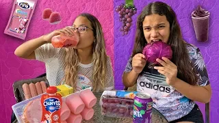 24 HORAS SÓ COMENDO COMIDA ROSA VS ROXA! - JULIANA BALTAR