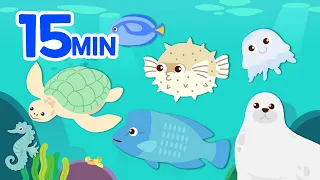 Sea Animal Song Compilation Part.1 🎵| 15 min Rhymes | For Kids | Kid's Educational Video Compilation