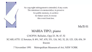 MARIA TIPO Live Recital 1991   CHOPIN  SCARLATTI   NEW YORK