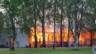 Požiar bývalej mestskej telocvične T18 v meste Šahy, 12.5.2024