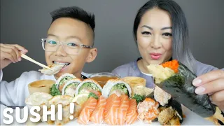 SUSHI House Roll, Salmon Sashimi & Sushi Cones Mukbang | N.E Let's Eat