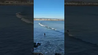 Surfing in high waves at the beach in California #shortsfeed #shorts