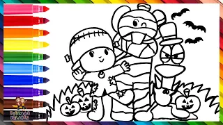 Dibuja y Colorea A Pocoyó, Elly Y Pato Disfrazados De Halloween 👶🐘🦆🧛🎃🦇 Dibujos Para Niños