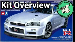 Tamiya Nissan Skyline R34 GT-R V-Spec II 1/24 model kit overview