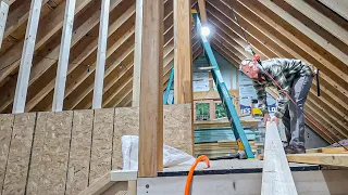 FRAMING WALLS in our CATHEDRAL CEILING LOFT // Couple Builds LOG CABIN KIT Home