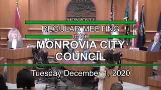 Monrovia City Council | December 1, 2020 | Regular Meeting