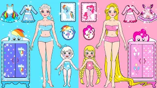 Vestir Muñecas De Papel | Blue Elsa VS Pink Rapunzel UNICORN Costumes & Decor | Woa Doll En Spanish