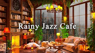 Rainy Night Coffee Shop Ambience ☕ Smooth Jazz Music & Soft Rainy Sounds for Relax, Study, Sleep