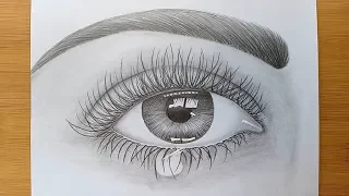 How to draw an eye with teardrop for Beginners//Pencil sketch Drawing