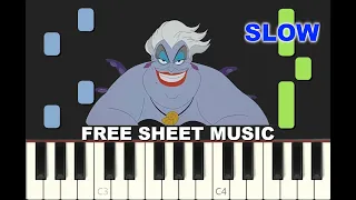 SLOW piano tutorial "POOR UNFORTUNATE SOULS" from The Little Mermaid, Disney, free sheet music (pdf)