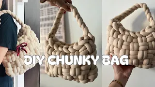 DIY Chunky Bag | Super Easy Finger Knit | Jumbo Yarn Bag | Puffy Bag | Tube Yarn Bag | TUTORIAL