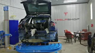 Tesla model X body repair. Ремонт задней части Tesla model X. Новое место работы.