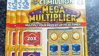 New mega Multiplier scratch cards £20 in play