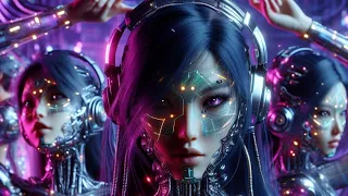 A.I image, wallpaper, cyberpunk,woman, eletronic,music,dark,trance