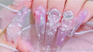 sub) Clear Purple Butterfly Nails🦋💗/🇰🇷Korean Nails / extension nail / nail art / self-nail / ASMR