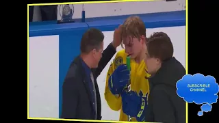 wedish World Junior captain throws his 2018 silver medal into the crowd after loss