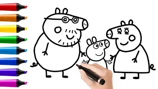 Daddy pig, Mummy pig , Peppa pig drawing | Easy kids drawing and coloring | Drawing for toddlers