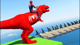 GTA 5 Funny Ragdolls Red SPIDERMAN TREX Spidey On Shark Bridge Jumps/Fails #3(Euphoria Physics)#GTA