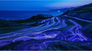 Sea seen from terraced rice paddies at twilight [Before bedtime and For sleeping]