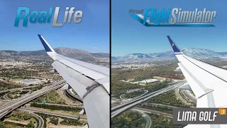 MS Flight Simulator 2020 vs Real Life | Landing to Athens, Greece (LGAV) Rwy 03L | Wing view [HD]