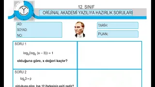 12. Sınıf Matematik 1. Dönem 1. Yazılı Çalışması (Orta) #orijinalakademi #logaritma #yazılı