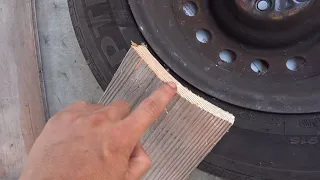 Two ways to break a tire bead: with a piece of wood or scissor jack