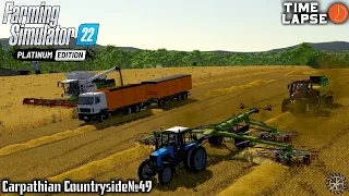 Уборка УРОЖАЯ ПШЕНИЦЫ и ОВСА, тюкование СОЛОМЫ | FS22 | Carpathian Countryside - Timelapse #49