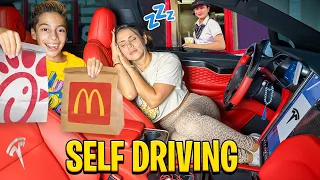 Letting our Tesla DECIDE what we EAT for 24 Hours! (SELF DRIVE) | The Royalty Family