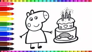 🐷🎂PEPPA PIG with a BIRTHDAY Cake Drawing | Drawing, Painting and Coloring for Kids