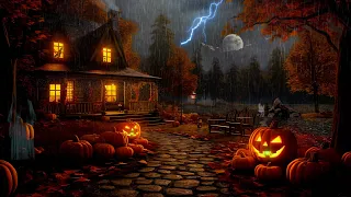Rainy Haunted House Halloween Ambience with Relaxing Heavy Rain & Thunderstorm Sounds, Night Sounds