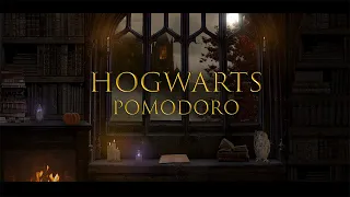 Hogwarts Inspired Ambience | Autumn window | Pomodoro + Music breaks  25/5 🦉📜🕯