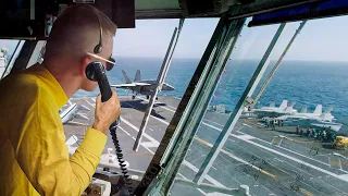 A Day in Life of US Air Boss Handling Crazy Flight Operations on Aircraft Carrier