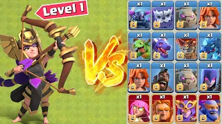 *Level 1* Archer Queen vs All Max Troops | Clash of Clans