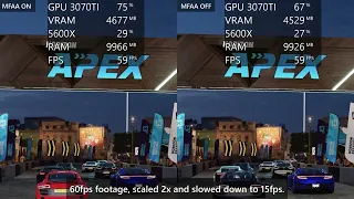 Forza Horizon 5 MFAA "ON" vs MFAA "OFF" Anti-aliasing test 4k