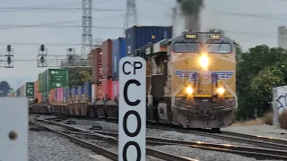 High speed UP 7941 Intermodal Train in Montebello/Commerce Station