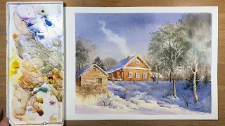 Watercolor Winter Landscape Painting Demonstration