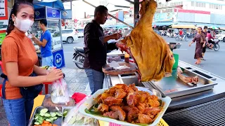 Huge Thigh of Beef! Husband & Wife Grilled Beef with Prahok Sauce - Best Street Food in Cambodia