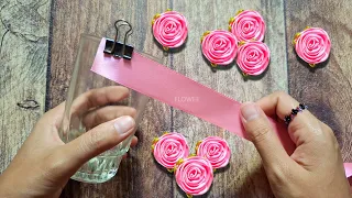 Amazing ribbon flower trick / easy rose making with a glass /ribbon flower crafts ideas