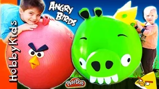 4 MEGA GIANT EGGS! Angry Birds + Bad Piggies Surprise Trashies Toy and Play-Doh Eggs HobbyKidsTV