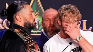 ROMAN REIGNS MAKES LOGAN PAUL BREAK FACE OFF IN FIRST HEAD TO HEAD ENCOUNTER