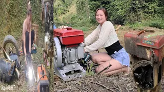 TIMELAPSE:Genius girl repairs and restores tractor engines and grain separators.